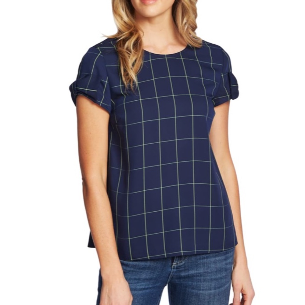 CeCe Navy Checkered Top